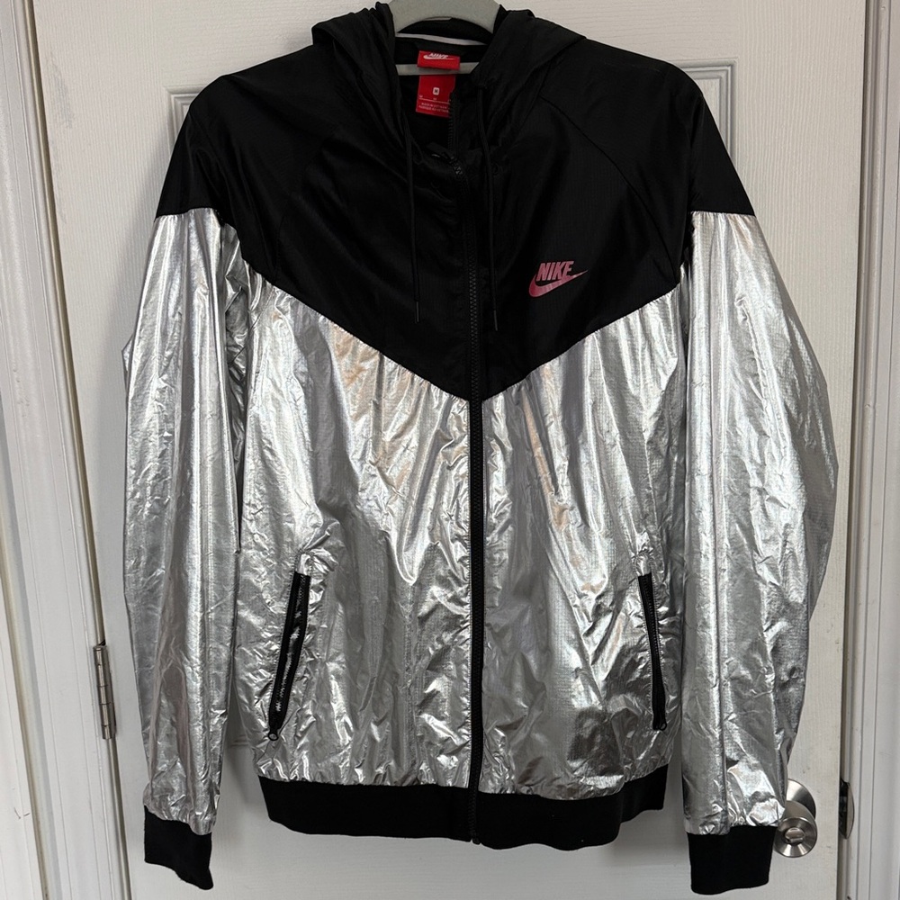 Nike Sportswear Windrunner NSW Metallic Silver Foil Glanz Black Jacket Mens M
